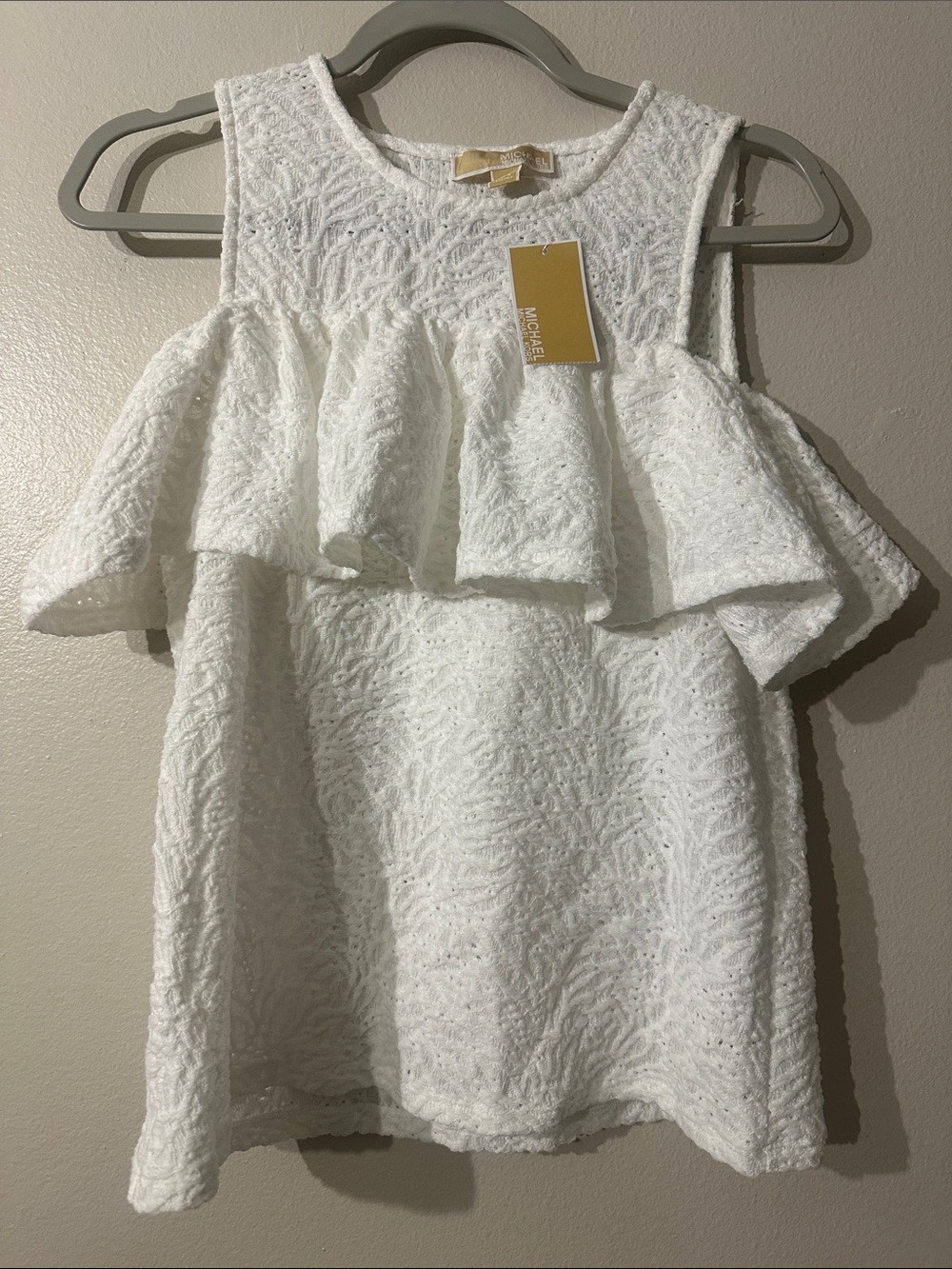 NWT Michael Kors White Textured Ruffle Cold-Shoulder Camisole Sz S/P